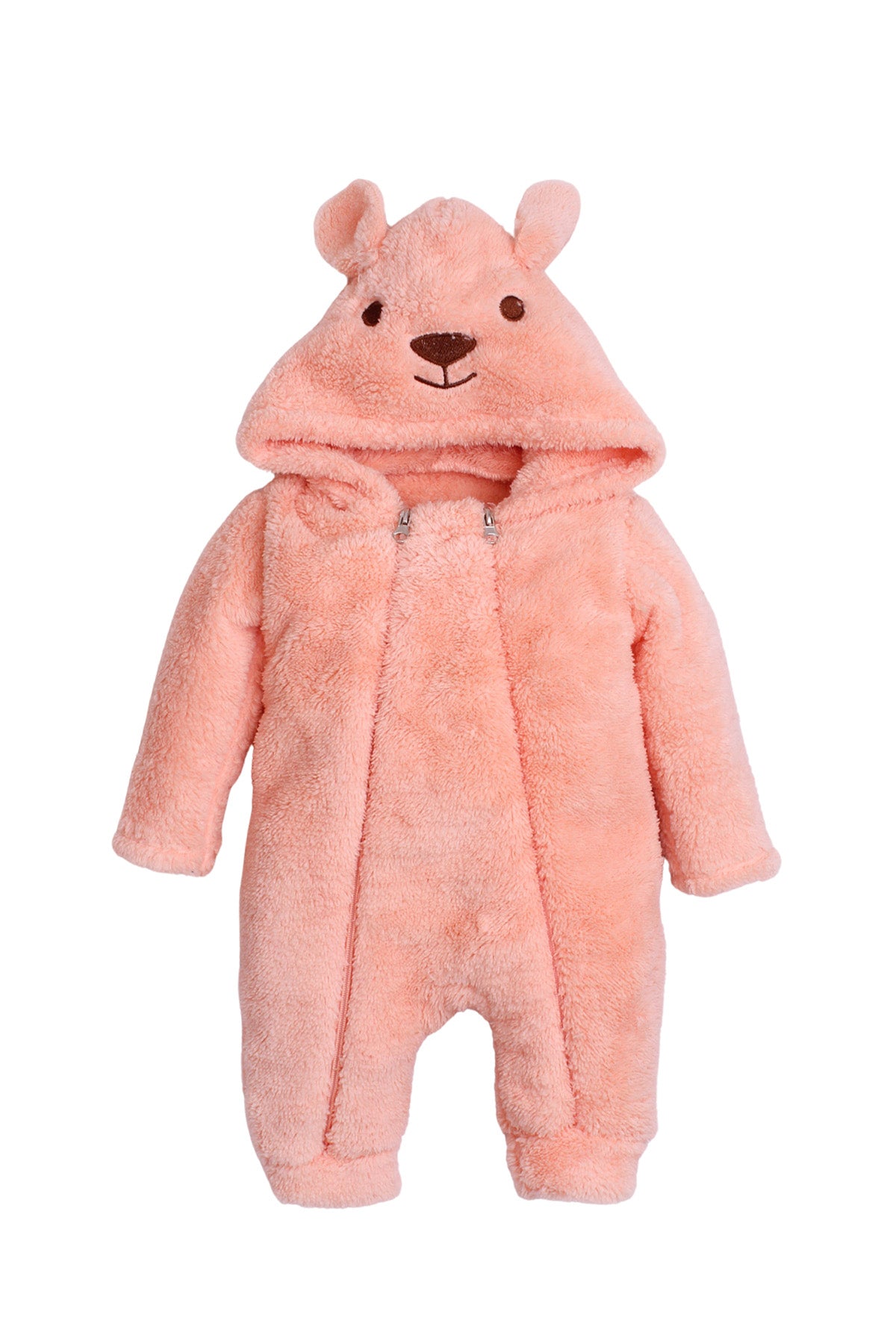 Unisex Bebek Peluş Kulaklı Ayıcık Tulum Fermuarlı Kapüşonlu 0-12 Ay